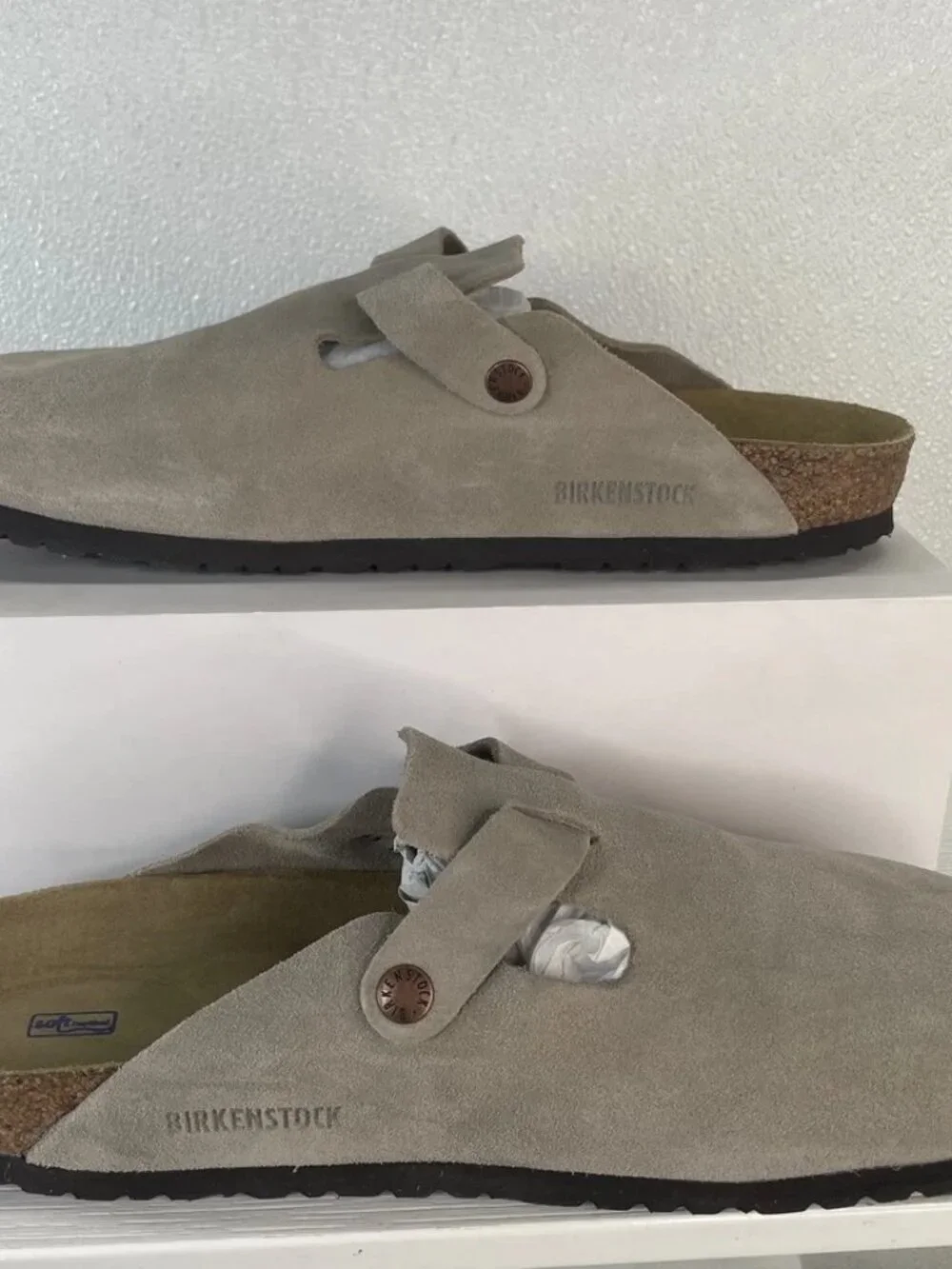 Birkenstock Unisex Size M 8 W10 Boston BS Slip In Clogs Taupe Suede Soft Footbed